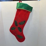 Gerson Int. Lined Christmas Stocking Red/green Velvet Holly Leaf Appliqu 18". Fixed Price $12.50.
