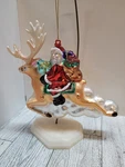 New! Hand Blown Glass Reindeer With Santa Sleigh Ornament 5". Fixed Price $24.95.