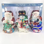Traditions Christmas Glass Tea Light Candle Holders Set Santa & Snowman #264537. Fixed Price $35.00.