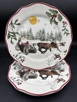 2 Better Homes Gardens Heritage Santa Sleigh Reindeer Christmas Fox Salad Plates. Fixed Price $29.90.