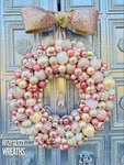 Pink And Gold Ornament Wreath, Front Door Christmas. Fixed Price $135.00.