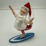 Blown Glass Surfboard Santa Surfing Ocean Beach Christmas Ornament. Fixed Price $18.00.
