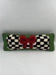 Mackenzie-childs Courtly Check Dog Bone Pillow Wool Needlepoint Red Bow 17. Fixed Price $79.99.