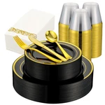 350PCS Black And Gold Dinnerware Set For Guests, Graduation Plates, .... Fixed Price $62.37.