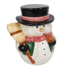 Benchmark Snowman Christmas Cookie Jar Pipe Broom Black Hat Red Scarf Gc. Fixed Price $33.99.