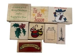 Wood Mounted Rubber Stamp Set Christmas Holiday Theme Snowman Holly Festive Deco. Fixed Price $9.68.
