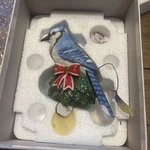 Danbury Mint Blue Jay Christmas Ornament 2007 Mbi Bird Wreath Red Bow. Fixed Price $21.25.