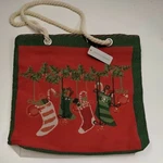 Christmas Theme Hung Stockings-burlap Tote/gft Bag Renshun Brand 17"X20". Fixed Price $30.00.