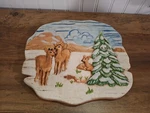 Vintage 80S Handpainted Ceramic Wall Plaque Snowy Deer Winter Scene. Fixed Price $9.18.