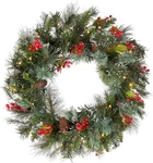 Pre-lit Artificial Christmas Wreath, Green, Wintry Pine, White Lights, Decorated. Fixed Price $103.99.
