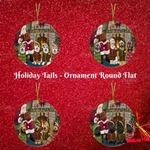 Santa Cozy Fire Holiday Tails Dog Cat Pet Round Flat Christmas Tree Ornament. Fixed Price $29.99.