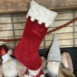 1 Walmart Burgundy Red Velvet Velour Plush Cuff Christmas Stocking Poms, 20". Fixed Price $29.95.