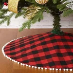 Christmas Tree Skirt 48 Inch Round Buffalo Plaid With White Pom-poms Decorations. Fixed Price $9.99.