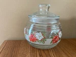 Christmas Glass Candy Jar 4" Round W/ Lid Greenbrier Int Poinsettia. Fixed Price $7.50.