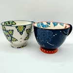Set 2 Hand Painted Raised Dots Multicolor Mugs Cups Footed Ceramic Home Brand. Fixed Price $14.95.