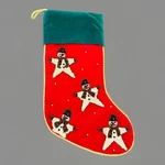 Vtg Christmas Stocking Beaded Sequin Velvet Snowman Star Red Green Gold Rope 19. Fixed Price $24.99.