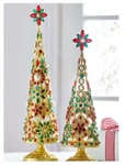 19 & 16" Pearl Jeweled Trees Gold Glitter Metal Christmas New Raz 4413518. Fixed Price $199.95.
