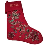 Frontgate Red Velvet Christmas Stocking Beaded Floral Sequin Believe Holiday. Fixed Price $34.99.