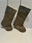 Pier 1 Imports Beaded Ornate Christmas Stocking Set Of 2 Silver Gold. Fixed Price $45.00.