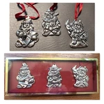 Set Of 3 Gorham Silverplated Santa Ornaments. Fixed Price $12.99.