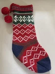 Target Wondershop Knit Fair Isle Holiday Christmas Stocking Blue Red White Poms. Fixed Price $24.00.