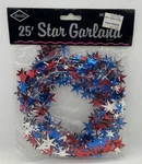 New Vintage Beistle Brand 25' Star Garland, Red/silver/blue. Fixed Price $8.00.