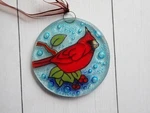 Stained Glass Cardinal Red Bird Ornament Made Ecuador 149CAR Pampeana. Fixed Price $16.00.