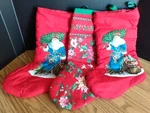 Quilted Christmas Stocking 2 Old World Santas 1 Poinsettia Handmade Fabric Panel. Fixed Price $19.00.