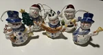 5 Snowman Christmas Ornaments Glossy Colorful Ceramic 4 1/2 Nose Tip Broken. Fixed Price $19.88.