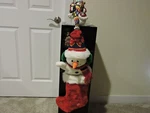 Vtg Traditions Snowman Plush Christmas Stocking & Matching Holder Hanger Set 24". Fixed Price $64.50.