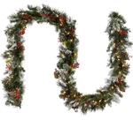 National Tree Co 9 Ft Pre-lit Clear Wintry Pine Flocked Christmas Garland Nib. Fixed Price $25.00.