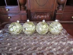 4 Vtg Clear Radiant Glass Stencil Glitter Christmas Ornaments Floral Design. Fixed Price $10.99.