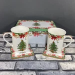 Spode Christmas Tree Gift Set Mugs Coasters Cookie Tin 2018 Annual 5 Pc. Fixed Price $30.00.