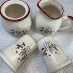 Vtg 4 Salt & Pepper Creamer Sugar Set Snowmen Royal Season Stoneware Christmas. Fixed Price $10.95.