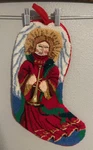 World Bazaars Angel Needlepoint Christmas Stocking Red Trumpet Holiday Decor. Fixed Price $22.88.