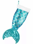 Holiday Time Reversible Blue Silver Sequins Mermaid Tail Christmas Stocking 21". Fixed Price $13.96.