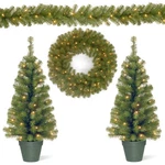 Evergreen Assortment With 2 Entrance Trees, 1 Wreath, Garland. Fixed Price $119.99.