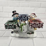 Yankee Candle Christmas Snowman 3 Tea Light Holder Holly Joy Love Hope Euc. Fixed Price $21.87.