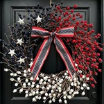 20 Inch Patriotic Wreath For Front Door, Red White Blue Berry With Star. Fixed Price $44.94.