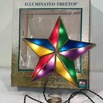 Vtg Kurt Adler Lighted Star Tree Topper Stained Glass-style Plastic Works. Fixed Price $23.95.