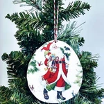 Hand Crafted Natural Wood Christmas Ornament Decoupage Santa Claus/tree Decor. Fixed Price $5.13.