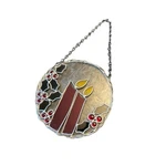 Stained Glass Christmas Candle Suncatcher With Holly & Chain - Handmade Holiday. Fixed Price $16.00.