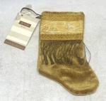 Mini Christmas Stocking Ornament Of Antique Textiles By B-viz Gold W Metallic L4. Fixed Price $20.00.