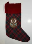 Pottery Barn Embellished Jeweled Plaid Christmas Stockings Owl 19" #8518. Fixed Price $45.49.