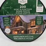Holiday Time - 200 Led Sync 8 Function Warm White Icicle Lights Wire 24 Ft. Fixed Price $21.95.