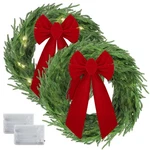 Daifunli Pack 20 Inch Light Up Christmas Norfolk Pine Wreaths With Red Bows.... Fixed Price $106.27.