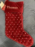 New Pottery Barn Jeweled Velvet Christmas Stocking Red Monogram Thomas. Fixed Price $34.99.
