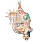 Santa On Seahorse Glass Ornament Coastal Christmas Beaded Encrusted Iridescent. Fixed Price $9.54.