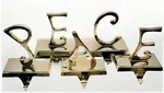Pottery Barn Peace Letters Stocking Holders Set Of 5 Christmas Silver Euc. Fixed Price $49.99.