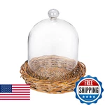 Creative Co-op Round Glass Cloche With Woven Willow Base, Clear. Fixed Price $33.51.